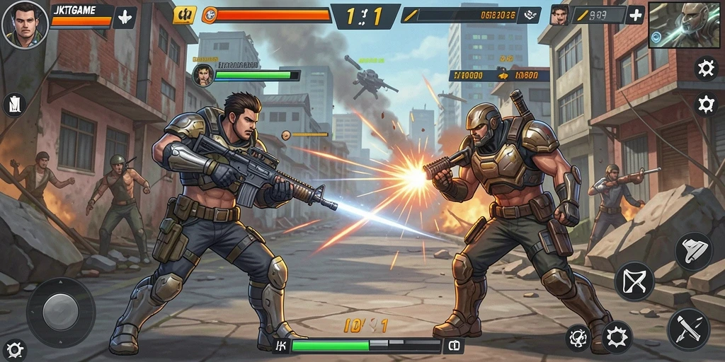 Antarmuka permainan JKTGAME saat pertarungan 1 lawan 1.