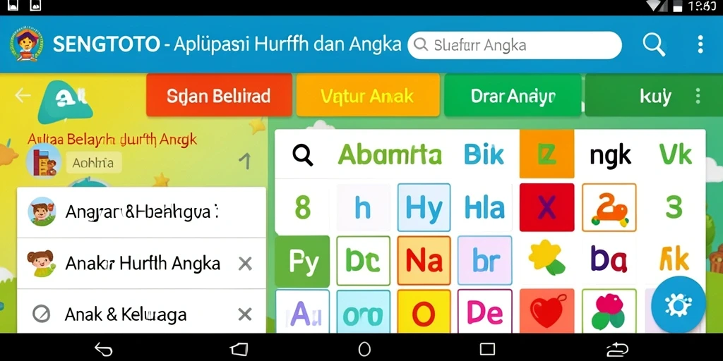 Antarmuka aplikasi SENGTOTO yang interaktif untuk belajar huruf dan angka.
